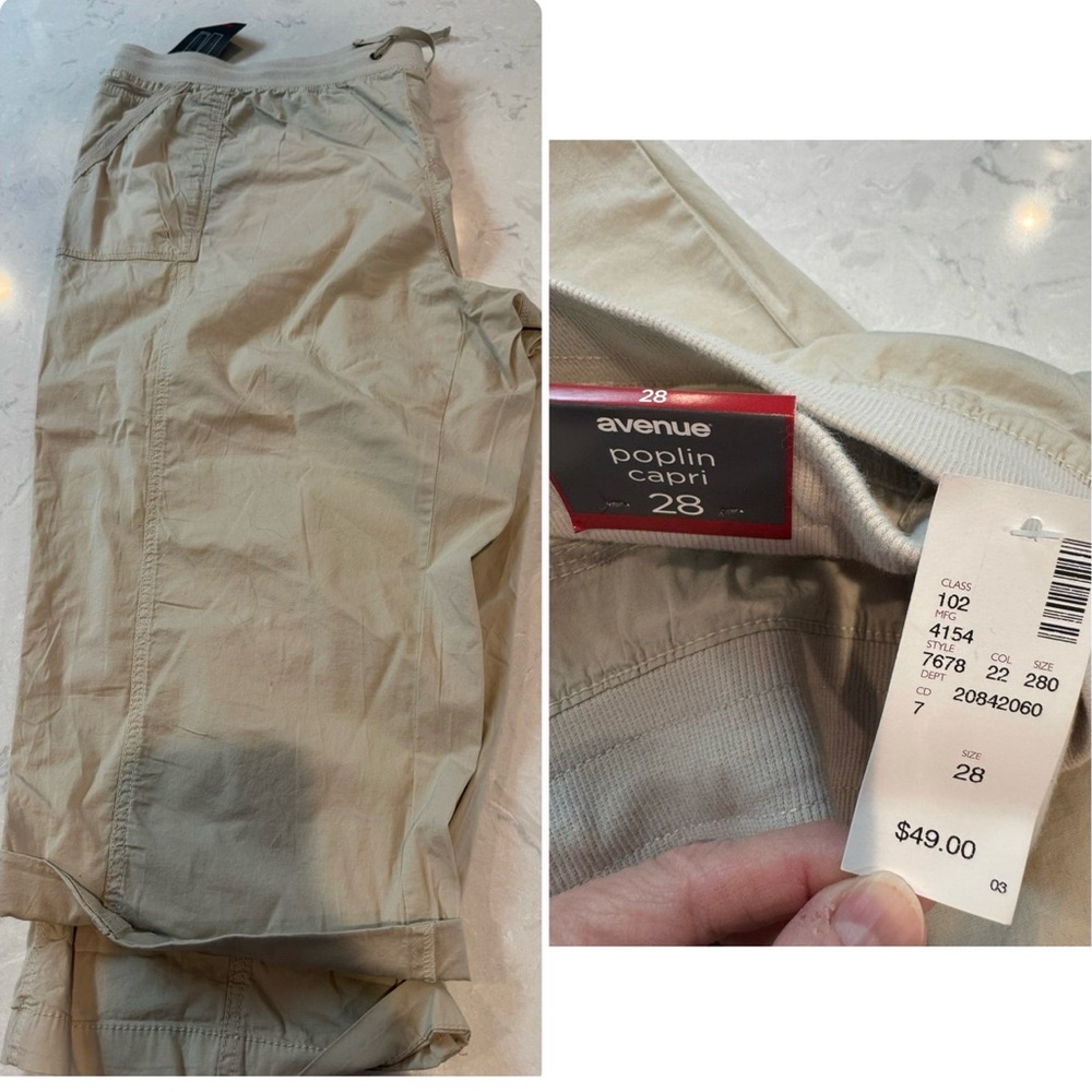 Avenue Light Tan Poplin Capri Pants